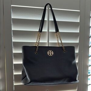 Tory Burch TAUPE and Gold Structured Shoulder Bag